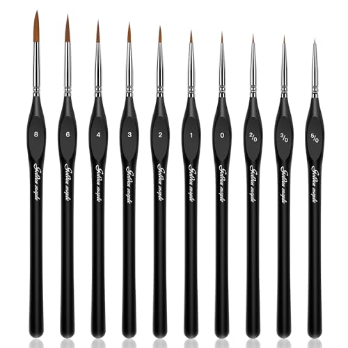 Golden Maple Detail Paint Brushes Set 10pcs Miniature Brushes for Fine Detailing & Art Painting - Acrylic, Watercolor, Oil, Models, 40k