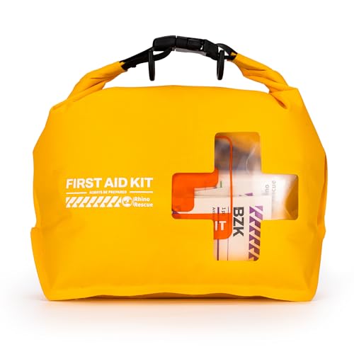 RHINO RESCUE Waterproof First Aid Kit, Lightweight Boat Dry Bag, Emergency Survival Supplies for Outdoor Kayak Floating Swimming & Camping FSA HSA Eligible (Yellow)