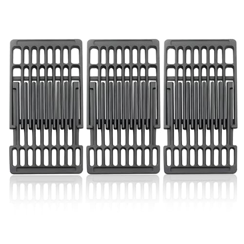 Plowo Adjustable Cast Iron Grill Grates, Universal Cooking Grid Grates Replacement for Gas Eletric Grill, Extends from 14" to 20" L, 8" Wide, 3 Pack
