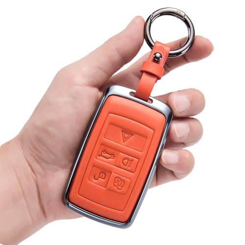 for Land Rover/Jaguar Key Fob Cover,Aluminum Leather Key Case Compatible with Evoque Velar Sport Discovery Freelander2 LR4 Land Rover Sport and Jaguar XF XJ XE F-PACE F-TYPE