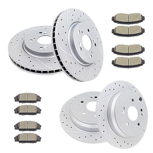 Acinoparts Front and Rear Drilled and Slotted Brake Rotors Ceramic Brake Pads Brake Kit Suitable for Honda CR-V 2007-2011, CR-V (AWD Models ONLY) 2012-2016, RDX (FWD Models ONLY) 2010-2012