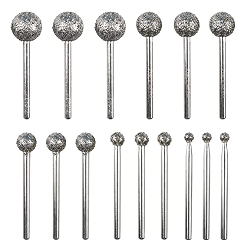 CBRIGHT 1/8 Shank Diamond Grinding Burr Drill Bit Ball Shape Diamond Rotary Bit,15pcs 36# Course Burrs Set Mounted Points Bit Universal Fitment Rotary Tool for Stone Carving, DIY,Polishing, Engraving