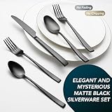 Matte Black Silverware Set, EIUBUIE 40-Piece Premium Stainless Steel Black Cutlery Set for 8, Matte Flatware Set, Black Kitchen Utensils Sets Include Forks Spoons Knives