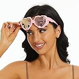 laureles 2023 Fashion Heart Shaped Goggle Y2K Sunglasses One Piece Women Oversized Love Sun Glasses Men (2PCSPink+White-Purple)