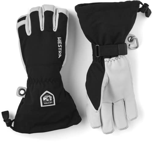 Hestra Army Leather Heli Ski Glove, 5-Finger Snow Glove for Skiing & Snowboarding for Men & Women - Black - 7