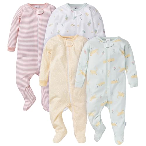 Gerber Baby Girls' 4-Pack Sleep 'N Play Footie, Leopard, 3-6 Months