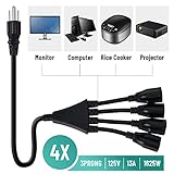 4 Way Power Cord Splitter Cable-3 Prong 1 to 4 Extension Cord-Outlet Saver-Elecan Male to Female Y Splitter Power Extension Cable Strip–UL Certified SJTW 16 Gauge 13 A/125 V–1.5 Feet Black