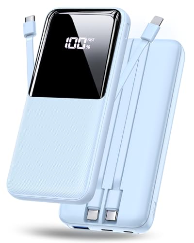 CFIAI Portable Charger Power Bank - 20000mAh Fast Charging Portable Battery Pack with Built in USB-C(22.5W) and iOS(20W) Output Cables Compatible with iPhone Android Samsung Phone etc (1 Pack, Blue)