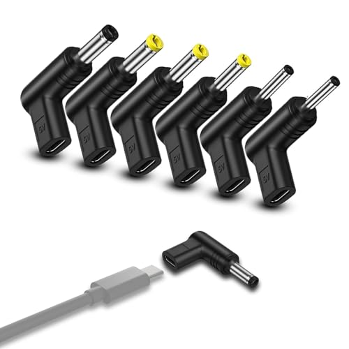 Kado USB Type-C to DC 6 Adapter Set, 90 Degree 5V Female USB-C to Male DC Barrel Connector 3.0x1.1mm 3.5x1.35mm 4.0x1.7mm 4.8x1.7mm 5.5x2.1mm 5.5x2.5mm, Charging Plug for Router, LED Light and Speaker