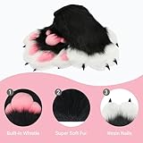 BNLIDES Cosplay Fursuit Paw Gloves Furry Claw Gloves Built-in Whistle Decompression Toys Costume Party Accessories for Adult (Black-White)