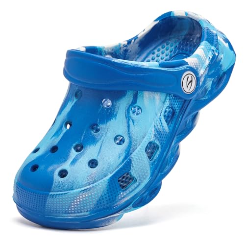 HOBIBEAR Boys and Girls Classic Graphic Toddler Garden Clogs Slip on Water Shoes (Blue and White-Size 7 Toddler)