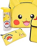 Pokemon Pikachu Backpack Set 4 Piece Lunch Box Water Bottle Pencil Case Set Yellow