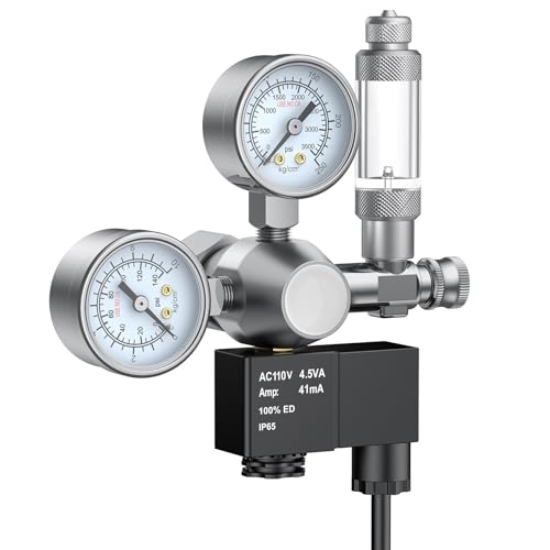Pawfly Aquarium CO2 Regulator with Dual Pressure Gauges & Solenoid Valve, CO2 System Kit with Bubble Counter & Check Valve for Planted Tanks, Fish Tank CO2 Regulator with Adjustable Output Pressure