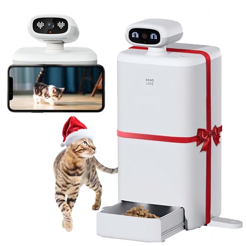 HHOLOVE Automatic Cat Feeder with Camera 360°, 2K HD Video with Night Vision & 2-Way Audio, 5G Cat Food Dispenser with Low Food Sensor, Record Lovely Moments, O Sitter VIP Version