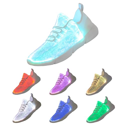 Fiber Optic LED Shoes Light Up Sneakers for Women Men with USB Charging Flashing Festivals Party Dance Luminous Kids Shoes White