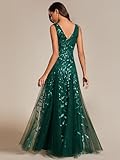 Ever-Pretty Women's Prom Dresses V Neck Sleeveless Tulle Hem A-Line Sequins Maxi Ball Gowns Dark Green US6