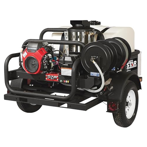 NorthStar Trailer-Mounted Portable Hot Water Commercial Pressure Power Washer - 4000 PSI, 4.0 GPM, Direct Drive, Honda Engine, 200-Gal. Water Tank