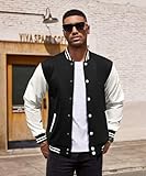 COOFANDY Mens Slim Fit Varsity Jacket Casual Baseball Jackets Lightweight Black/White Medium