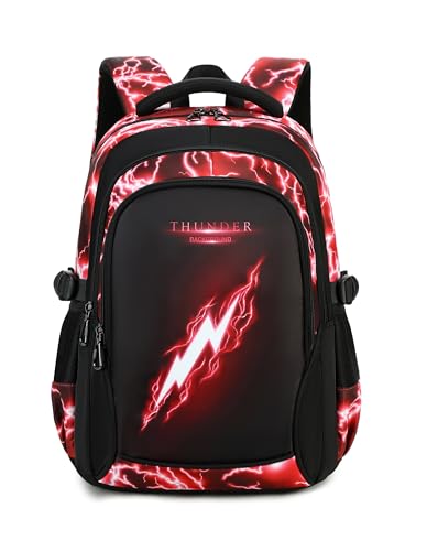 BLUWEI Boys Backpack for Kids Elementary School Bags Lightning Teens Durable Bookbag (red)