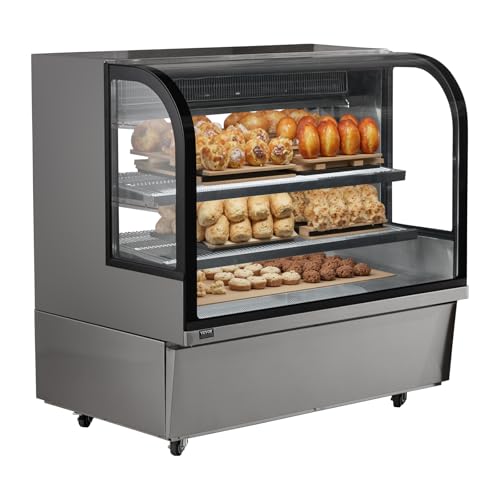 VEVOR Deli Case, 18 Cu.Ft./505L Large Pastry Display Case, 2-Tier Commercial Display Refrigerator with LED Lighting, Downdraft Cooling, Movable with Casters, for Bakery