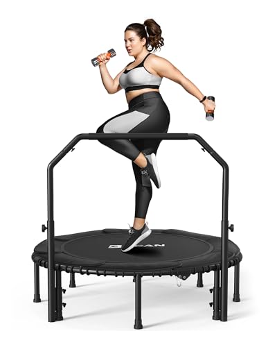 BCAN Adult Mini Trampoline, 48" Fitness Trampoline with Bungees, U Shape Adjustable Foam Handle - Black