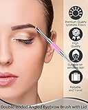 Duo Eyebrow Brush - 2Pcs Pro Premium Quality Double Ended Eyebrow Brush & Spoolie, Angled Brow Brush with Lid for Precision Application & Blending of Eye Brow Powders, Waxes & Gels - Pink & Grey