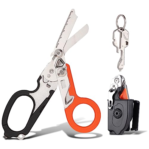 Multi-function Trauma Shears 6 In 1 With Holster, Outdoor Camping Rescue Scissors Tools,Stainless Steel Foldable Emergency Response Shears With Strap Cutter