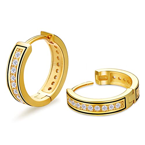 KRKC&CO Hoop Earrings Men, Sterling Silver, Birthday Summer Gift for Men, 14K/White Gold Plating, Hypoallergenic, Curved Face Hip Hop Rapper, Jewerly for Women
