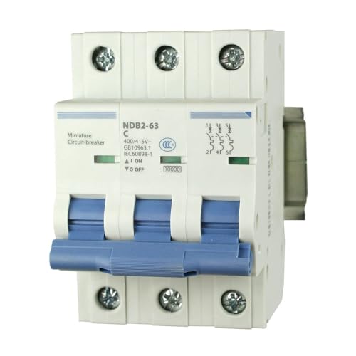 ASI AC Miniature Circuit Breaker - 3 Pole DIN Rail Mount 32 Amp 480 Volt Unit with Shock-Proof Terminations, Trip Curve C, L1, L2, L3 and Neutral Three-Phase Circuits