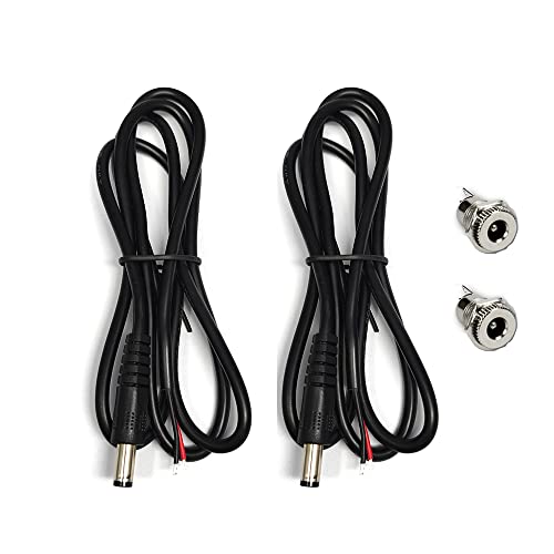 2PCS DC Power Pigtails Cable,3FT DC 5.5mm x 2.5mm Male Plug DC099 Female Socket to Bare Wire Open End Power Wire Supply Repair Cable 20 AWG Maximum Current 5A for CCTV Security Camera Etc