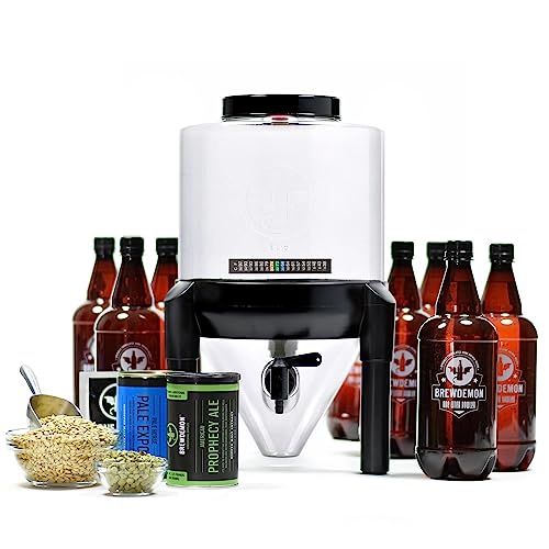 BrewDemon Premium Beer Making Kit with Bottles - Our Patented Conical Fermenter Eliminates Sediment and Makes Great Tasting Beer at Home - Includes our 2 Gal. American Ale Recipe