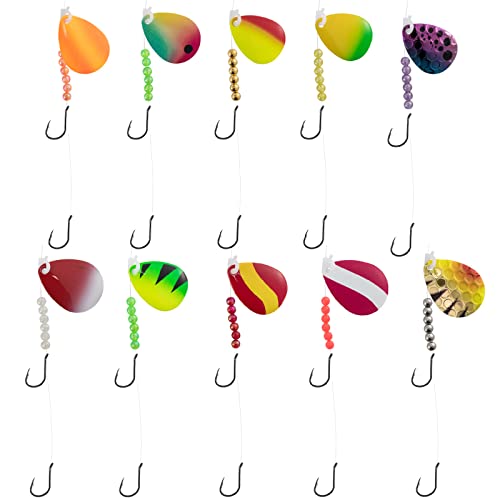 Dr. Fish 10 Pack Walleye Spinner Rig Kit, 47 Inches, 15LB Mono Crawler Harness Fishing Bait Lure Making Colorado Blades Octopus Hooks for Freshwater Bass Trout