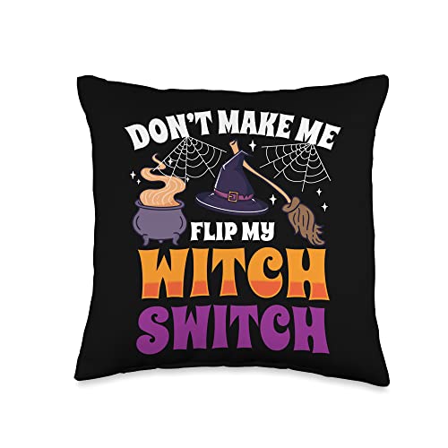 Broomstick Flipping Flying Patch Pumpkin Ghost Switch Witch Halloween Costume Wizard Humorous Throw Pillow, 16x16, Multicolor