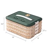 LOEZ Dumpling Box 4-Layer Food Storage Container Stackable Snack Container with Lid, Gyoza Container, Cookie Storage Containers, Good Sealing, Time Recoder (Green)