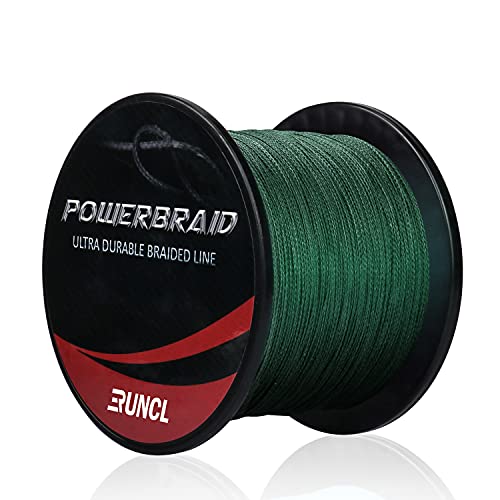 RUNCL PowerBraid Braided Fishing Line, Ultra Durable Braided Line 4 Strands - Seamless Weaving Tech, Enhanced Coating Tech, Zero Stretch, High Sensitivity (Moss Green, 1000Yds, 50LB(22.7kgs))