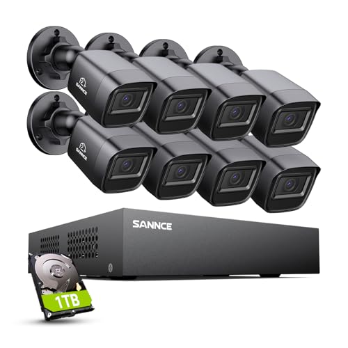 SANNCE 1080P Security Camera System 8CH Home Surveillance DVR and 8PCS 1080P Weatherproof Outdoor CCTV Camera with 100ft Night Vision, Easy Remote Access, Smart Playback(1TB HDD)