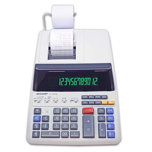 Sharp EL-1197PIII Heavy Duty Color Printing Calculator with Clock and Calendar