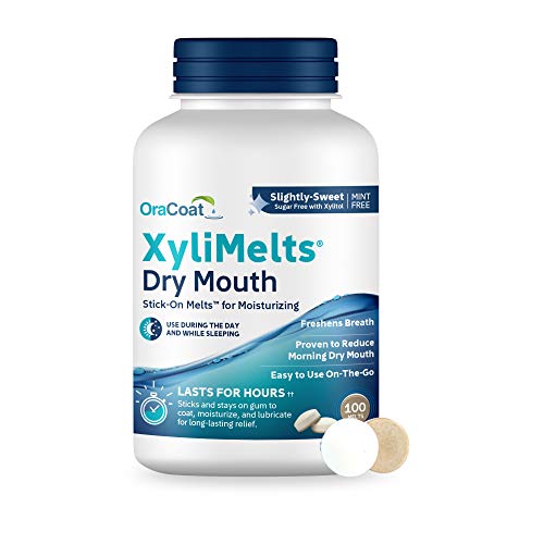 OraCoat XyliMelts Dry Mouth Relief Moisturizing Stick-On-Melts w/Xylitol, 100 Count, Slightly Sweet, Helps Stimulates Saliva for Dry Mouth, Non-Acidic