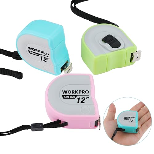 WORKPRO Mini Tape Measure, 3 Pcs 12FT Auto-Lock Easy Reading Tape Measurement, Inch/Metric Scale Pocket Size Small Tape Measure for Engineer, Portable, Lightweight, ABS Protective Casing