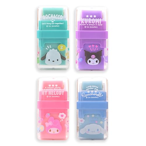 4 Pack Kawaii Cartoon Creative Roller Erasers - Roller Eraser with Roller Cleaner, Clean Up Eraser with Cover and Roller, Dual-Sided for Error Correction & Debris Collection