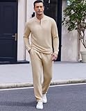 COOFANDY Men's Tracksuit 2 Piece Set Outfits Quarter Zip Polo Sweatsuit Athletic Long Sleeve Casual Sports Jogging Beige