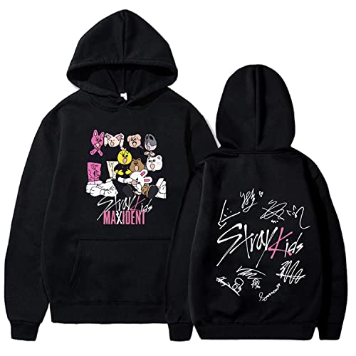 APPIRA Unisex Kpop Stray Kids Hoodie Sweater New Album Maxident Hooded Sweatshirt for Women Men L Black