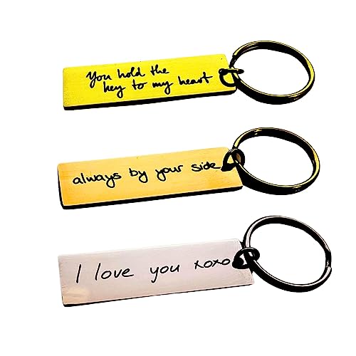 Personalized Handwriting Metal Keychain, Custom Engraved, Hypoallergenic, Tarnish-Resistant, Available in Rose Gold, Gold, and Silver