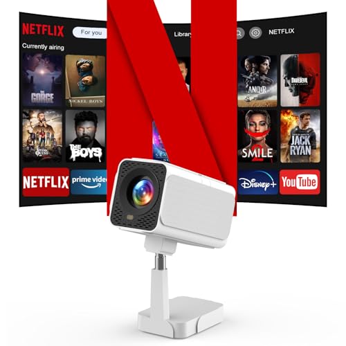 【Netflix-Licensed/Telescopic Stand 4K Support】PANSEBA Smart Projector with WiFi and Bluetooth, Auto Keystone Mini Projector, Outdoor Movie Projector with Zoom, Home Theater Projector for Phone