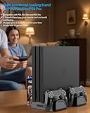 URWOOW Vertical Stand for PS4/PS4 Slim/PS4 Pro - Cooling Fan with PS4 Charger Controller Charging Station with Game Storage (Black)