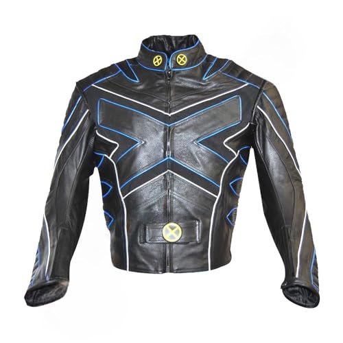 Wolverine Costume X-Men The Last Stand Leather Motorcycle Jacket Men, Wolverine Costume Men X Men Jacket, Wolverine Jackets (US, Alpha, 3X-Small, Regular, Regular, Blue & Black)