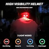 Bike Helmet Light, Bicycle Helmet with Tail Light 100LM Rear LED Safety Warning Helmet Lights for Night Riding, Rechargeable E-Bike/Skateboard/Scooter Helmet Lights, Lightweight Cycling Helmets