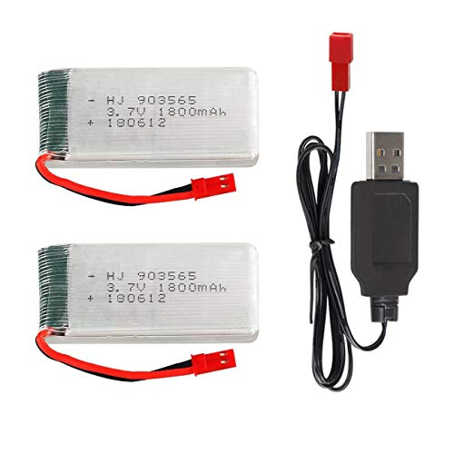 2 Pcs 3.7V 1800mAh 20C Jst Plug Rechargeable Lipo Battery with USB Charger for JJRC A6 H68 RC Drone Quadcopter Spare Parts