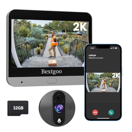 Bextgoo 2K Video Peephole Doorbell Camera with 32GB Memory Card, Door Viewer with 4.3" Color Monitor, 8000mAh Battery, 170° Wide View, Motion Detection Alerts, Night Vision