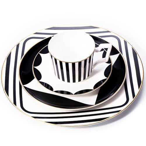 Elegant Bone China Dinnerware Set for 6 – Coffee Cup, Saucer & 8”/10” Plates – Luxury dishes set for Housewarming, Anniversary or Mother’s Day Present, gift for Wife DLCP-3